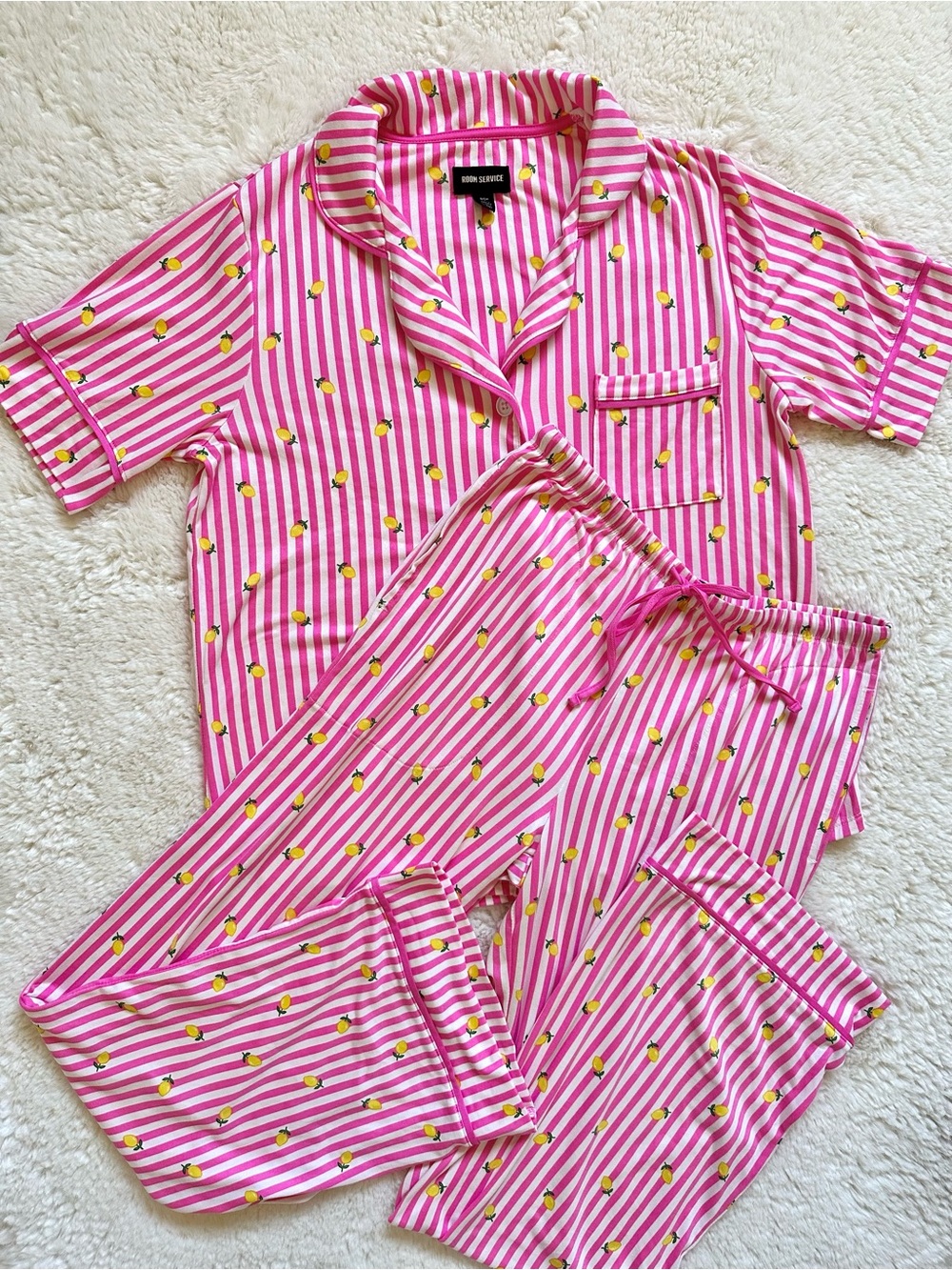 Room Service Striped Pajama Set Pink & White Small Like New